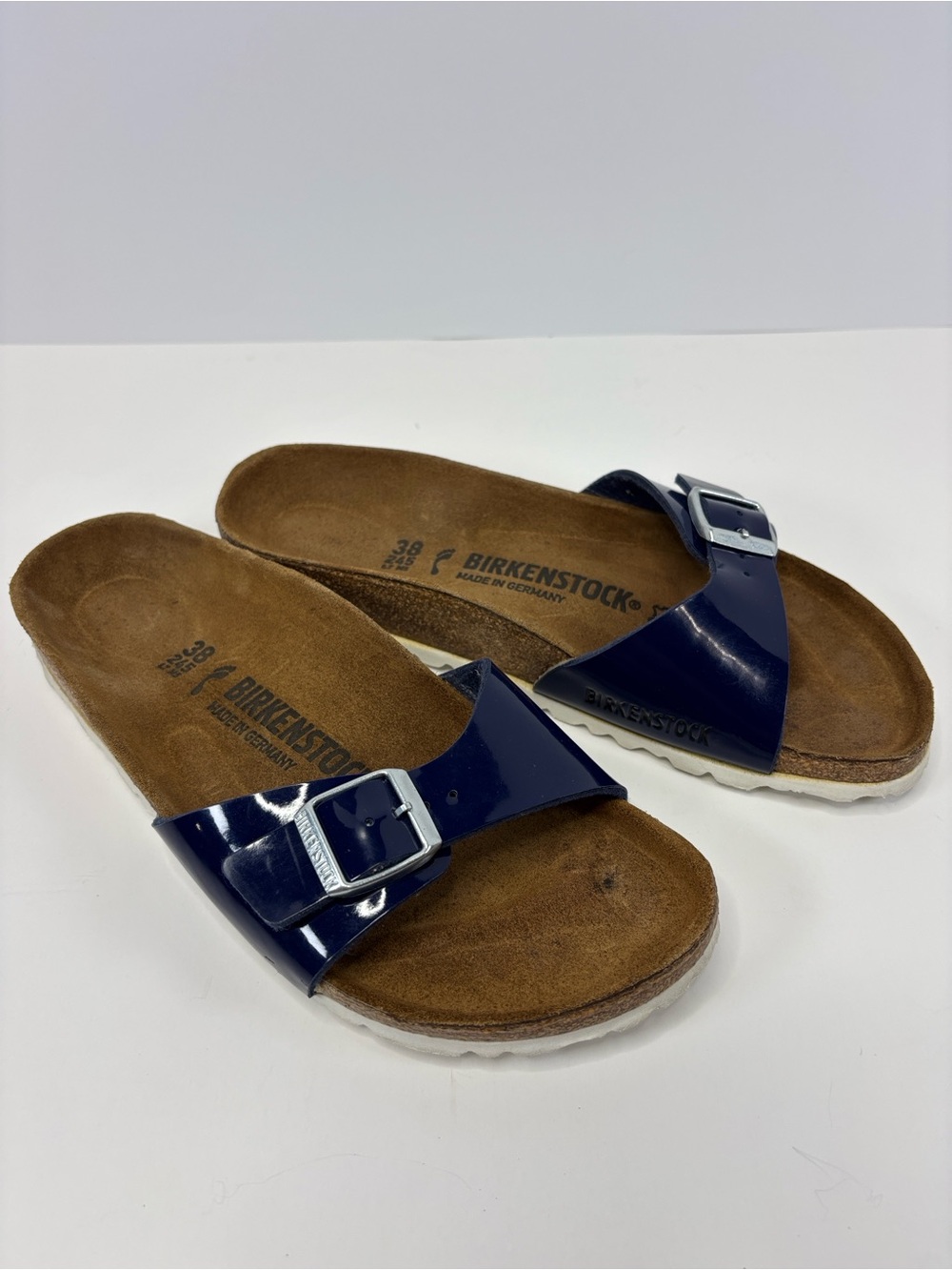 Birkenstock Sandals Womens 7 Madrid Birko Slides 39 Slip On Blue Big Buckle